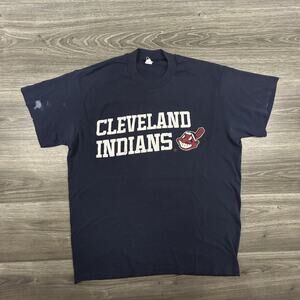 Vintage Cleveland Indians Shirt Mens Large Navy MLB Baseball Chief Wahoo Graphic